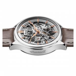 Ingersoll 1892 I06302 Damenuhr The Vickers Automatikwerk Edelstahl poliert Ziffernblatt Silber Lederarmband Grau matt